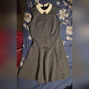 Sleeveless Black & White Tweed Midi Dress with Cream Collar